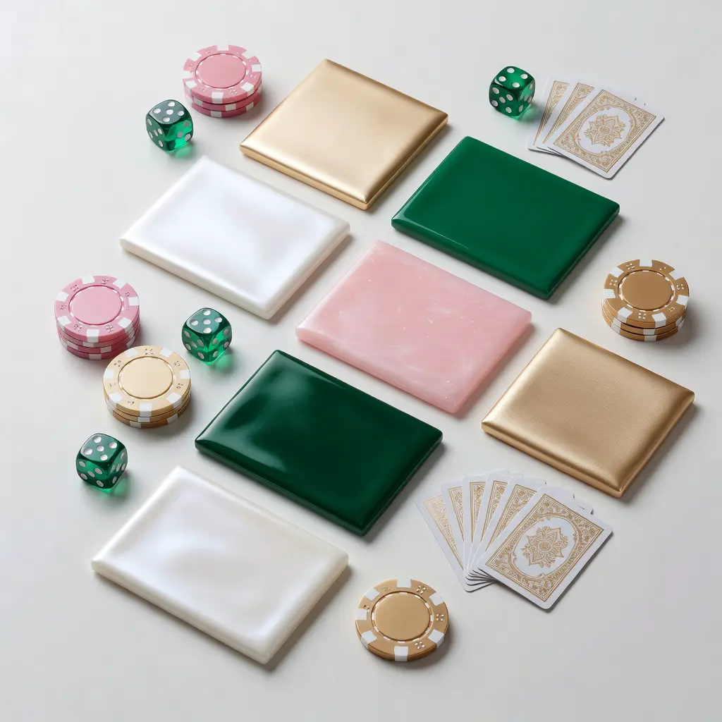 Beauty-inspired casino skin themes in iridescent and botanical styles A mood board of beauty-inspired casino skin themes showing pearl, rose quartz, emerald and gold digital interface swatches arranged like luxury cosmetic packaging