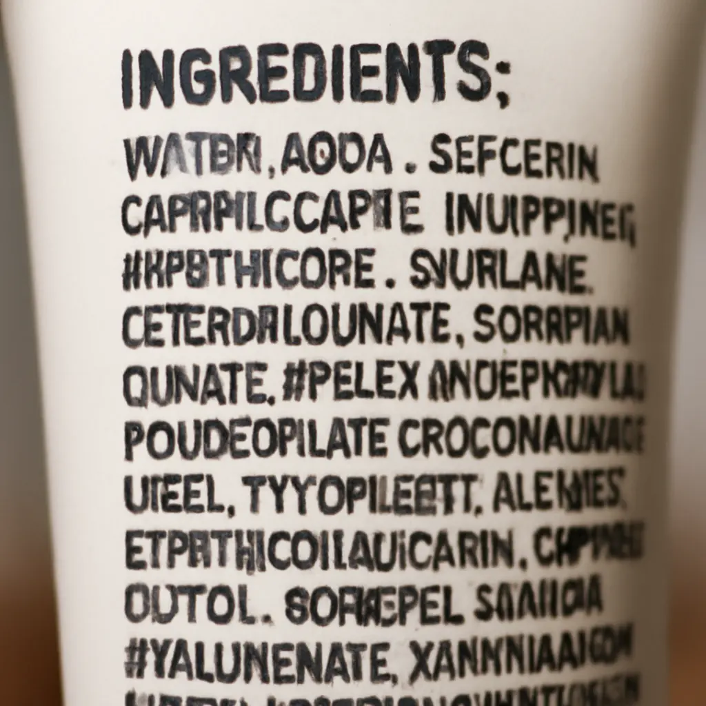 Close-up of a skincare ingredient list on packaging