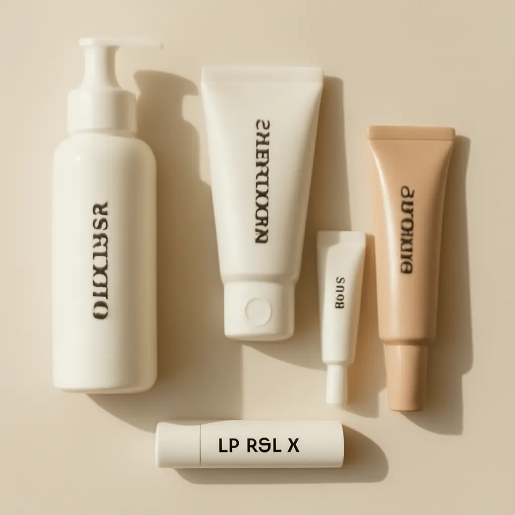 Flatlay of minimal beauty products for instant glow