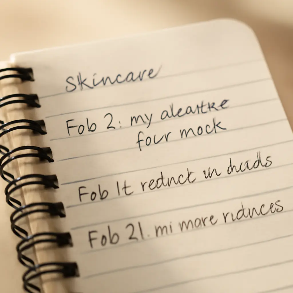 A notepad showing dates and notes for skincare reactions